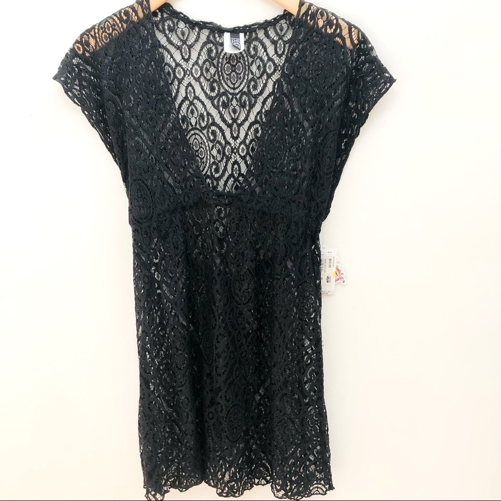 BECCA by Rebecca Amore Black Lace Tunic Coverup NWT